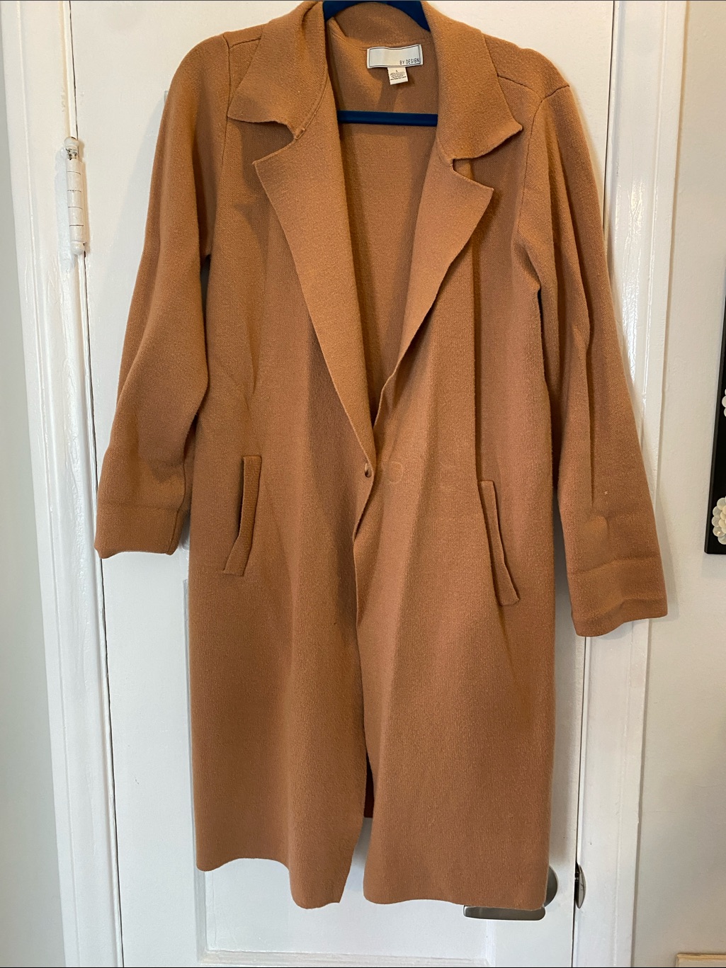 Women's Camel Single-Button Longline Pea Coat